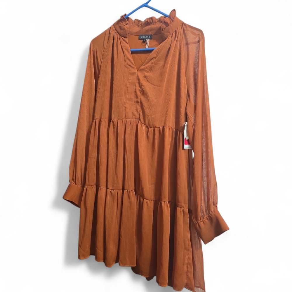 1.STATE Tiered Ruffle Blouse – Size Medium – NWT – Rust / Burnt Orange